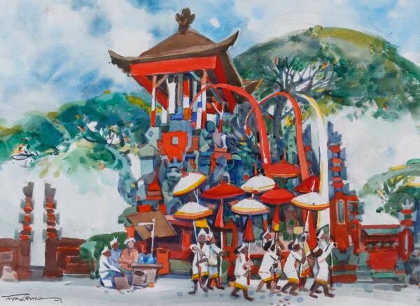 Tay Mo Leong, Dato. Bali Temple Corner 峇里寺院一角, 2000, watercolour, 55 x 76 cm