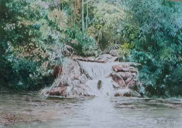 Abdul Ghani Ahmad. Waterfall Nature 瀑布, 2014, watercolour, 38 x 56 cm.